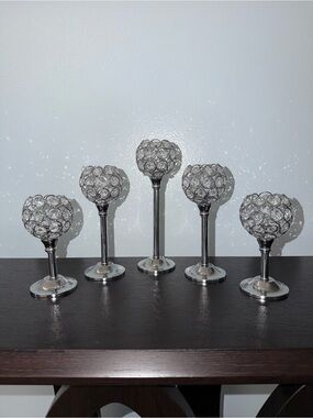 Crystal Candle Holders Set - Silver